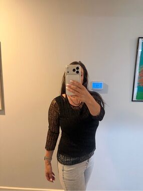 Peck & Peck Black Knit Sheer Long Sleeve Top